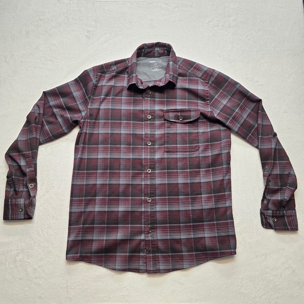 Swiss Tech Plaid Button‎ Down Shirt Windsor Wine M 38-40